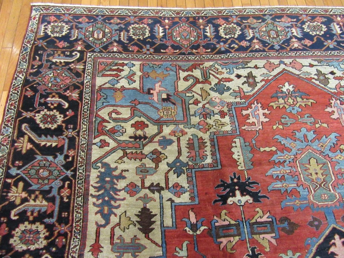 10′ x 13′ Terracotta Fine Hand-Knotted Persian Antique Heriz/Serapi Rug – Traditional Wool