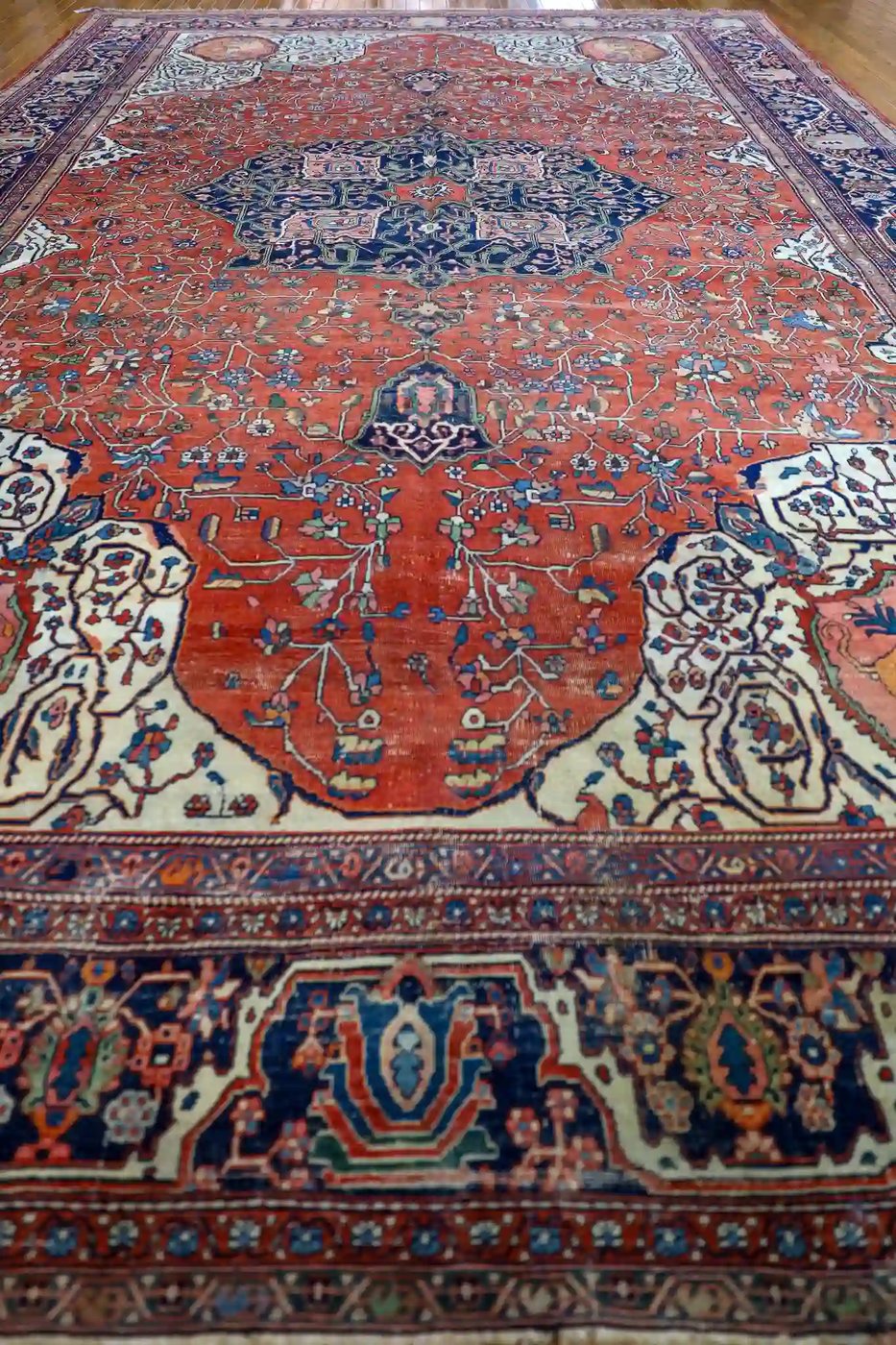 9′ x 14′ Red Fine Hand-Knotted Persian Antique Sarouk Farahan Rug – Traditional Wool