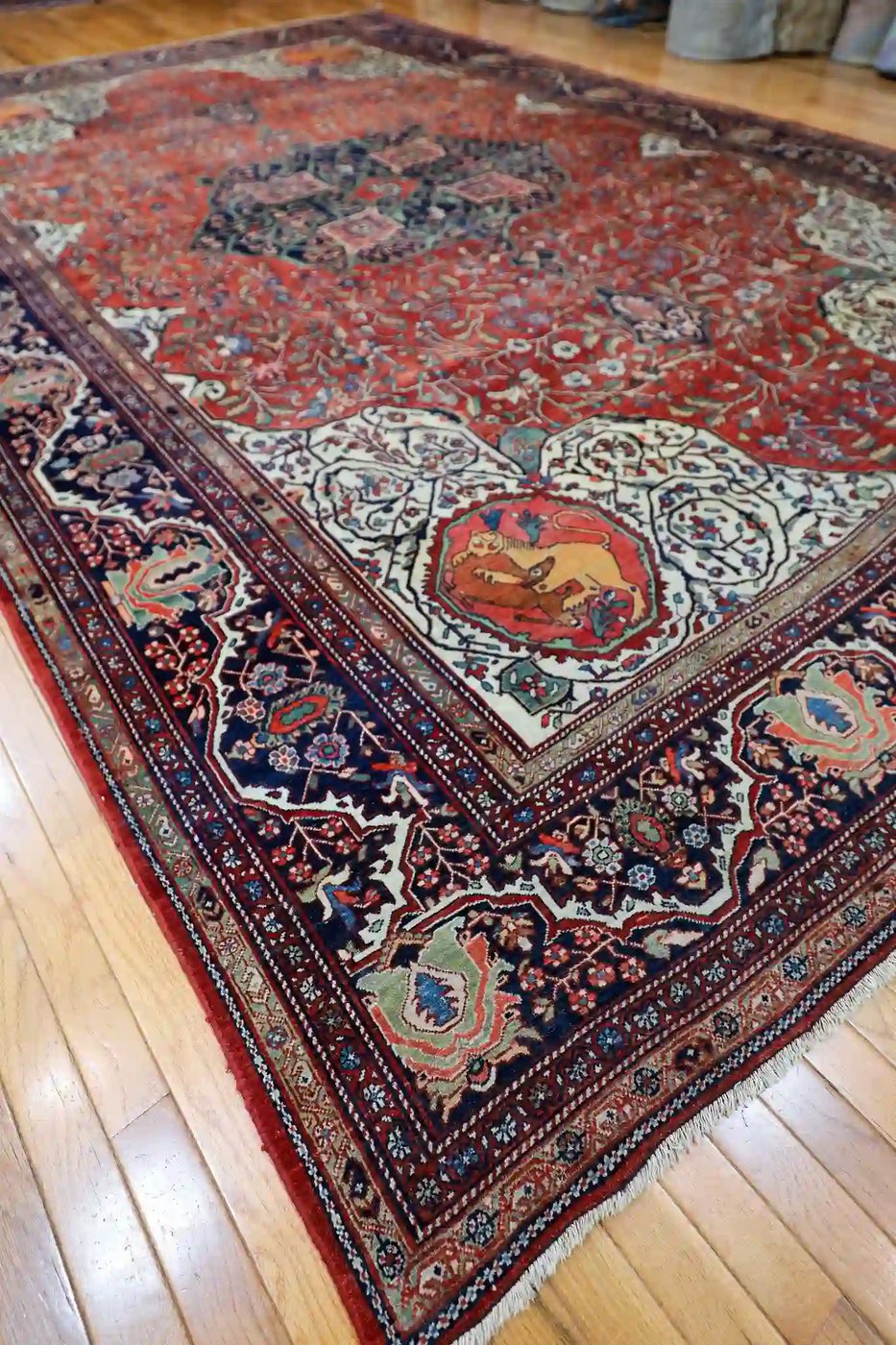 9′ x 14′ Red Fine Hand-Knotted Persian Antique Sarouk Farahan Rug – Traditional Wool