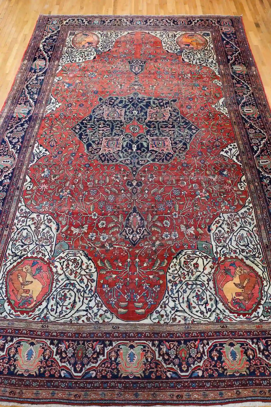 9′ x 14′ Red Fine Hand-Knotted Persian Antique Sarouk Farahan Rug – Traditional Wool