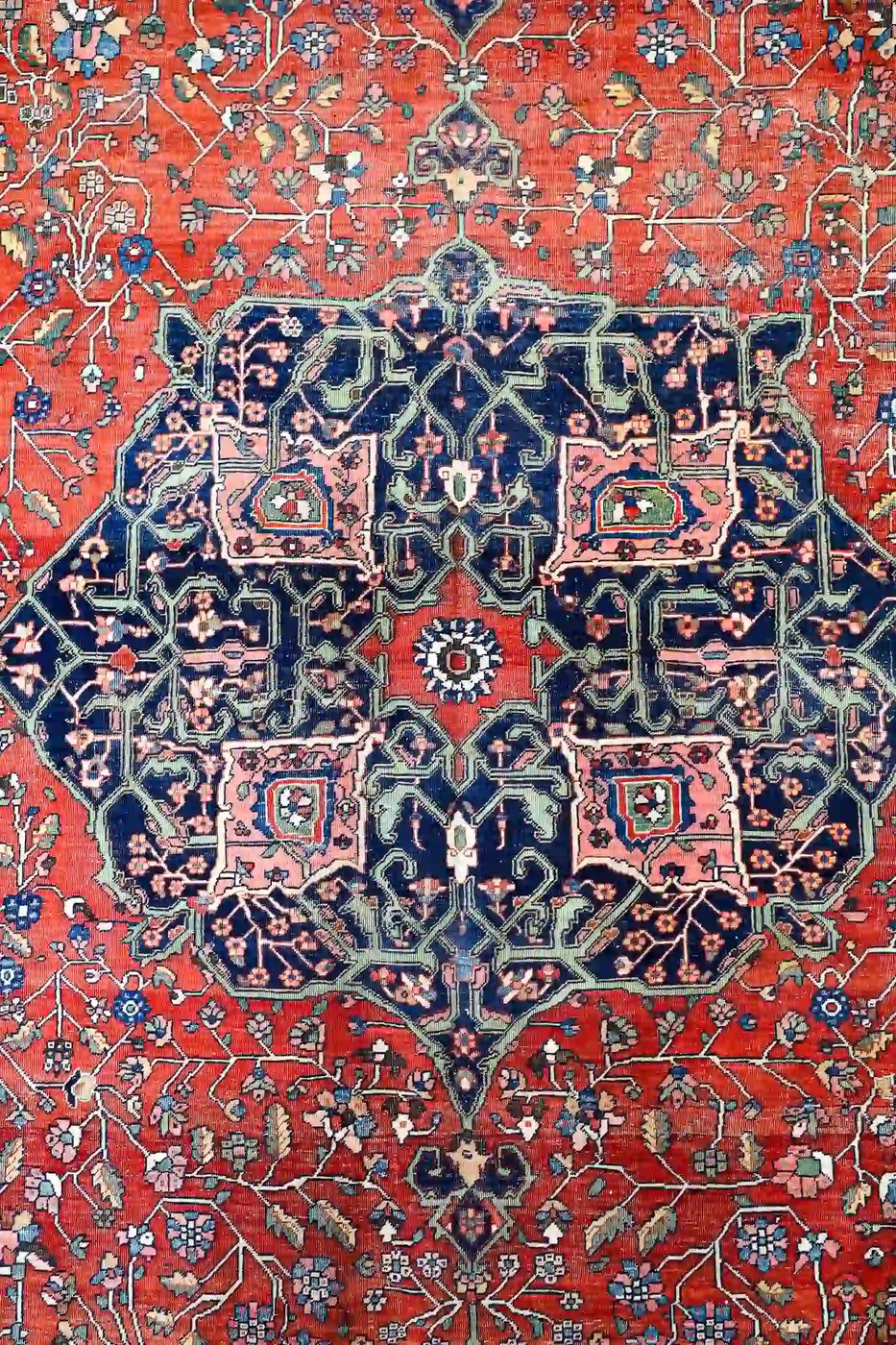 9′ x 14′ Red Fine Hand-Knotted Persian Antique Sarouk Farahan Rug – Traditional Wool