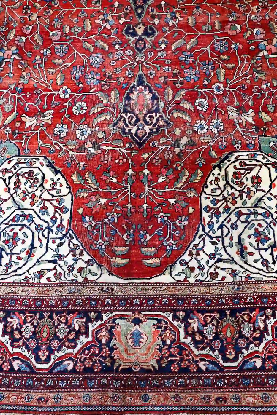 9′ x 14′ Red Fine Hand-Knotted Persian Antique Sarouk Farahan Rug – Traditional Wool