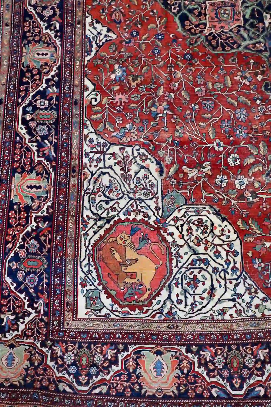 9′ x 14′ Red Fine Hand-Knotted Persian Antique Sarouk Farahan Rug – Traditional Wool