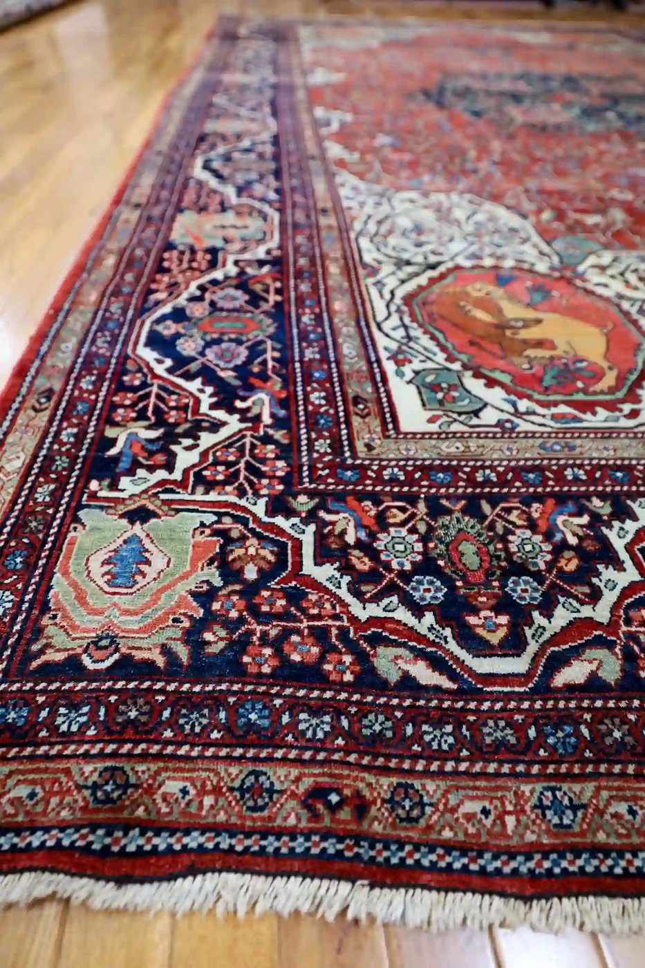 9′ x 14′ Red Fine Hand-Knotted Persian Antique Sarouk Farahan Rug – Traditional Wool