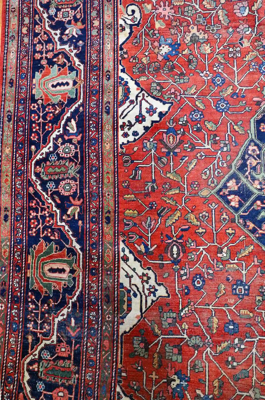 9′ x 14′ Red Fine Hand-Knotted Persian Antique Sarouk Farahan Rug – Traditional Wool
