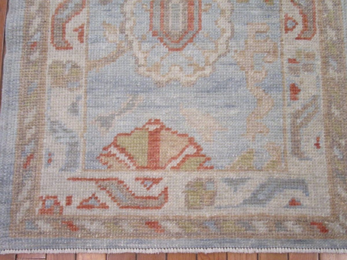 2′ x 5′ Blue Fine Hand-Knotted Turkish Oushak Rug – Traditional Wool