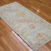 2′ x 5′ Blue Fine Hand-Knotted Turkish Oushak Rug – Traditional Wool