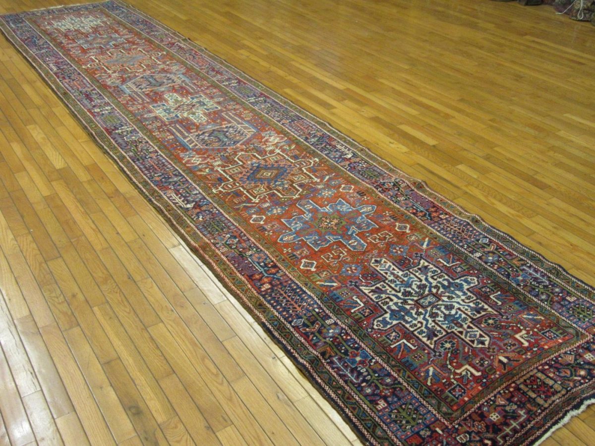 4′ x 16′ Persia Red Navy Karajeh Runner Rug Traditional Hand Knotted Wool