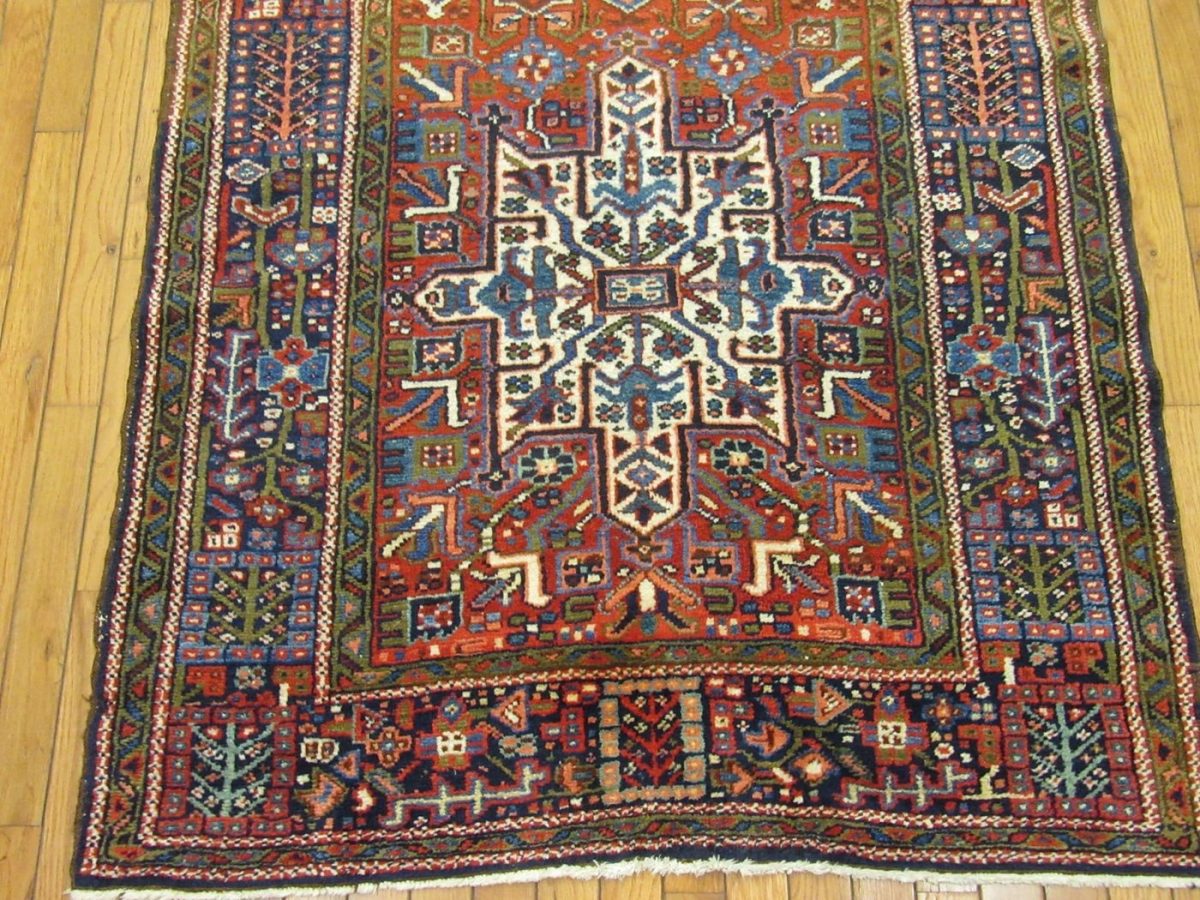 4′ x 16′ Persia Red Navy Karajeh Runner Rug Traditional Hand Knotted Wool