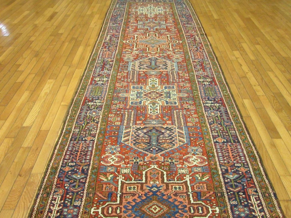 4′ x 16′ Persia Red Navy Karajeh Runner Rug Traditional Hand Knotted Wool