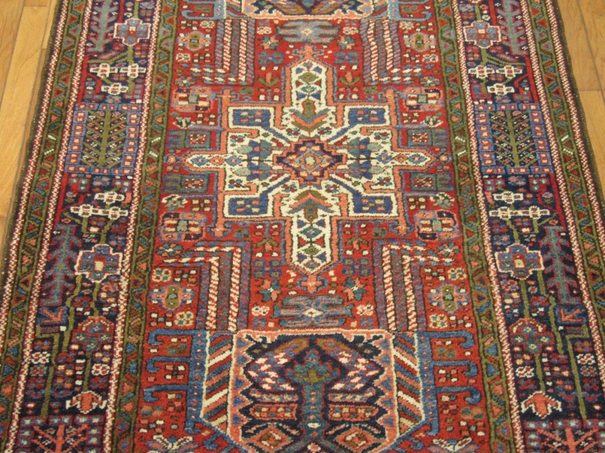 4′ x 16′ Persia Red Navy Karajeh Runner Rug Traditional Hand Knotted Wool