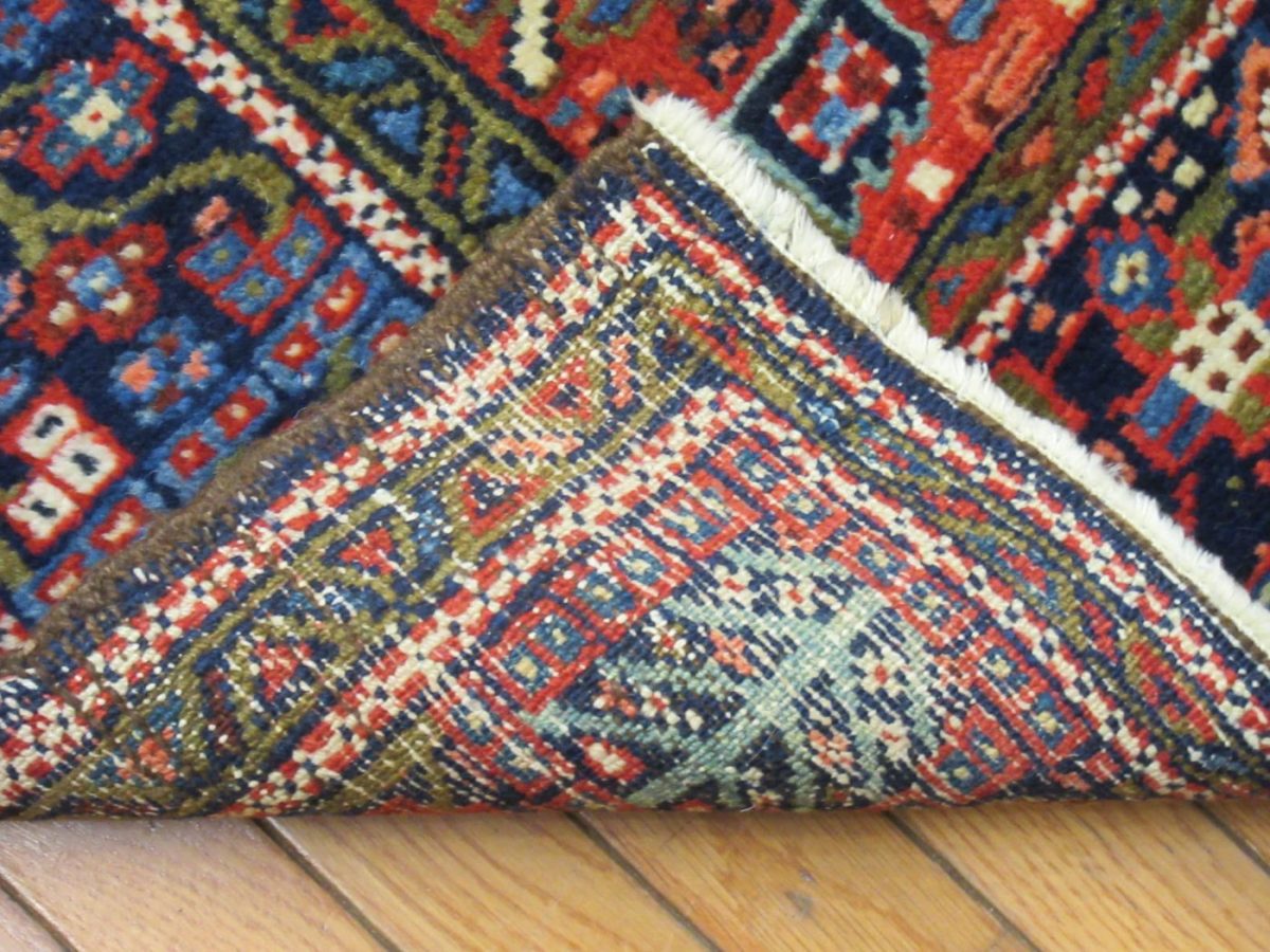 4′ x 16′ Persia Red Navy Karajeh Runner Rug Traditional Hand Knotted Wool