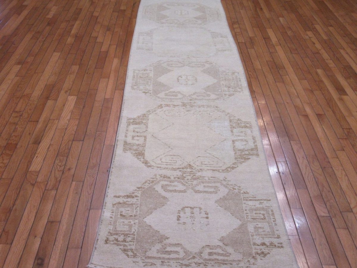 3′ x 11′ Turkish Anatolian Ivory Runner Rug Transitional Wool