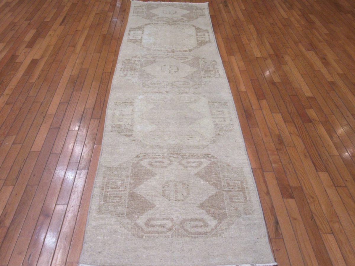 3′ x 11′ Turkish Anatolian Ivory Runner Rug Transitional Wool