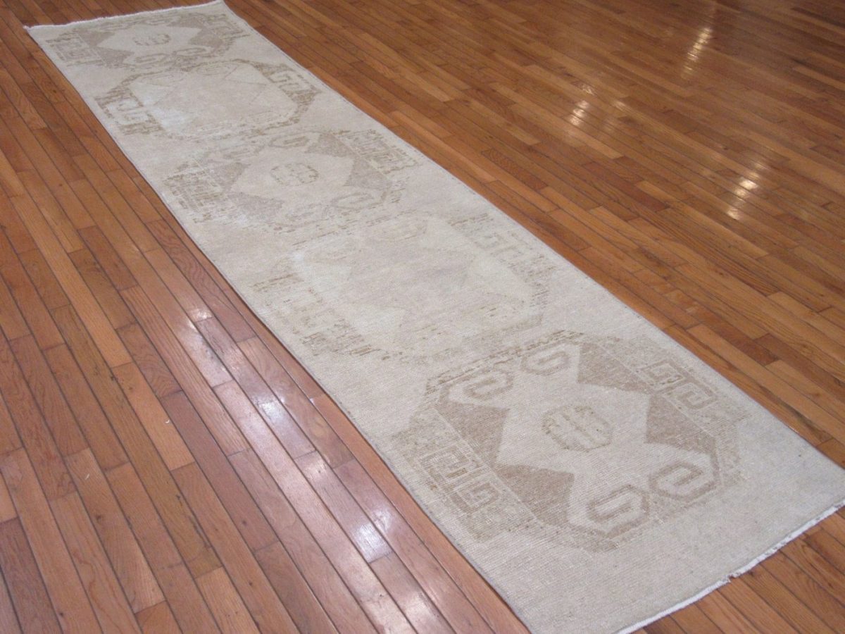 3′ x 11′ Turkish Anatolian Ivory Runner Rug Transitional Wool