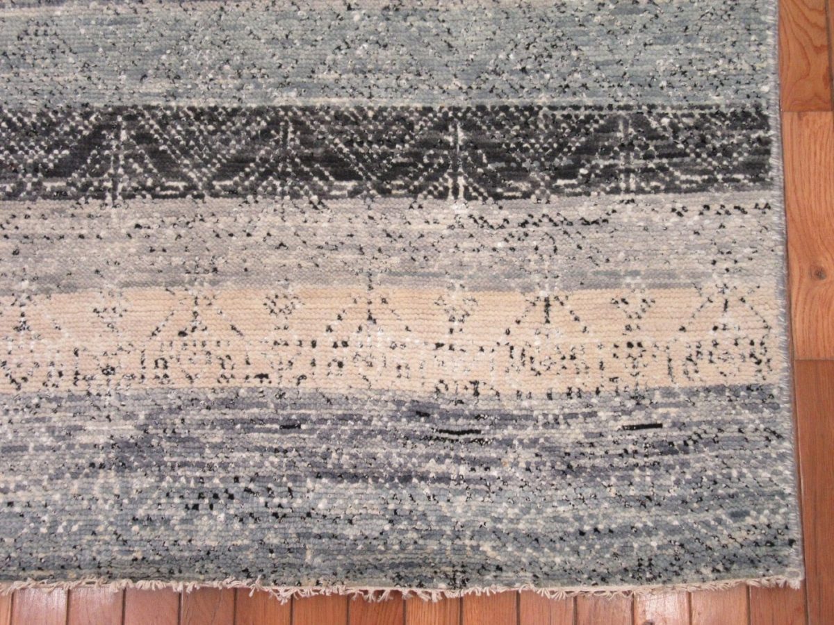 6′ x 9′ Indian Gray Ivory Striped Rug Modern Wool - 2 6′ x 9′ Indian Gray Ivory Striped Rug Modern Wool