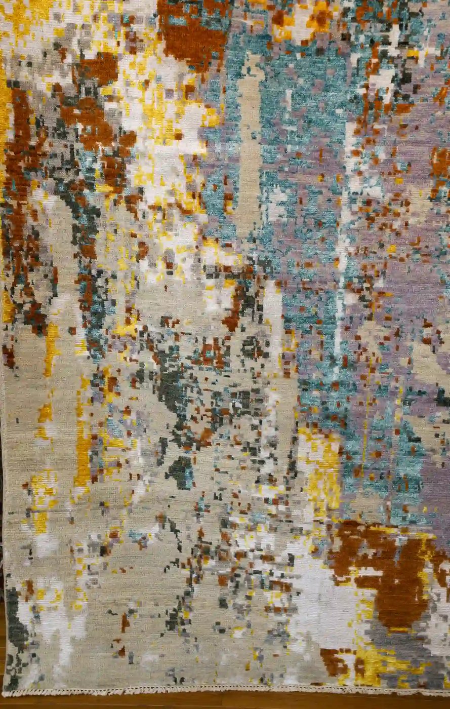 9′ x 12′ Gray Fine Hand-Knotted Indian Modern Rug – Contemporary Wool