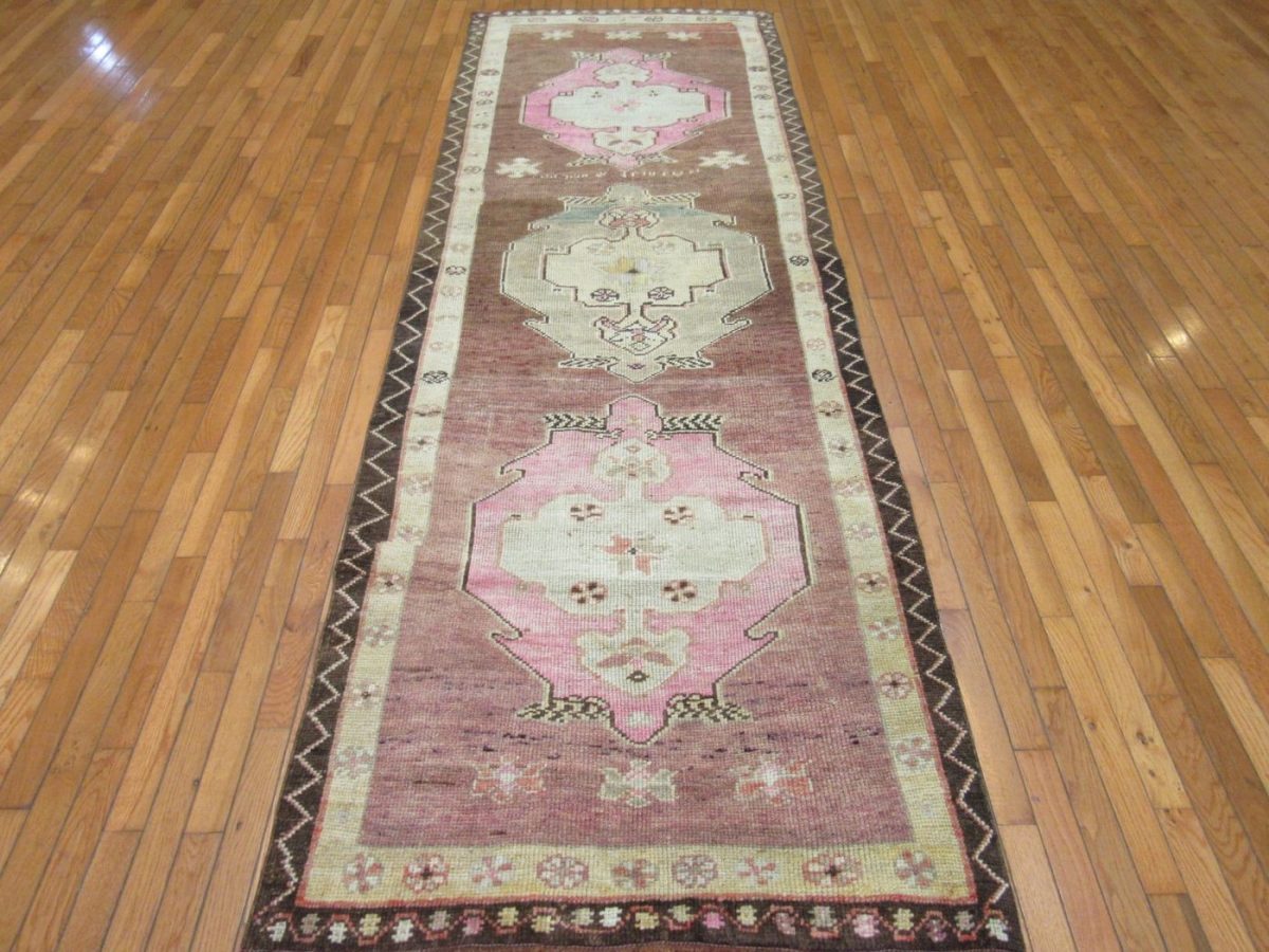 3′ x 11′ Turkey Brown Pink Runner Rug Traditional Wool