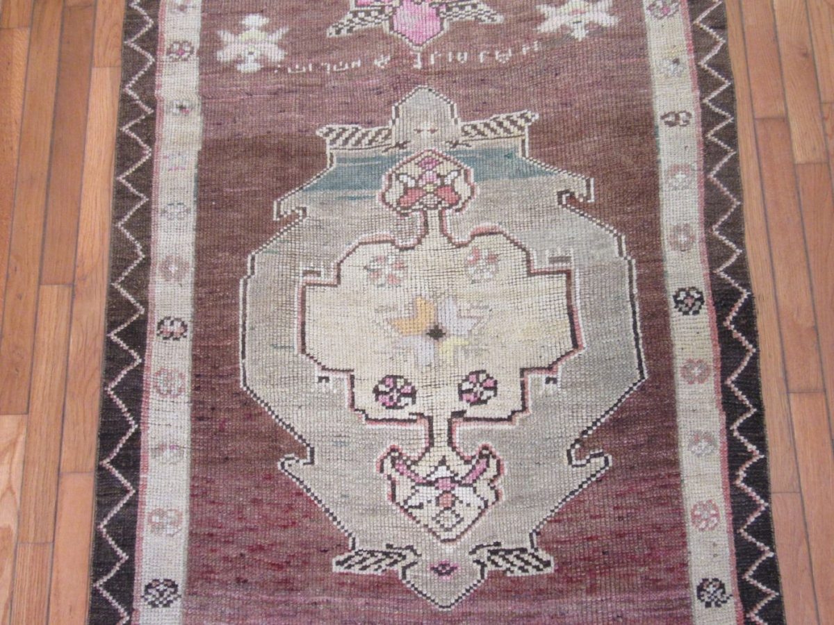 3′ x 11′ Turkey Brown Pink Runner Rug Traditional Wool