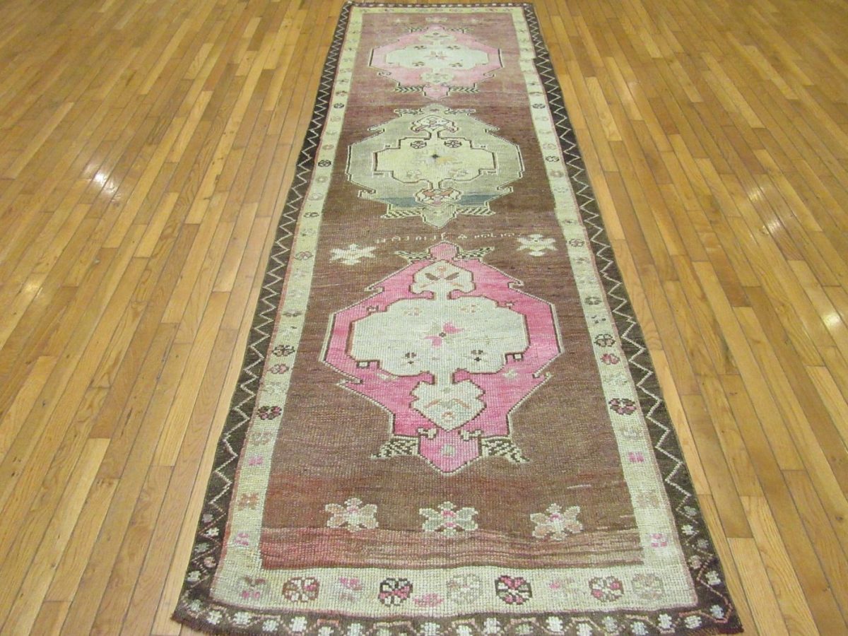 3′ x 11′ Turkey Brown Pink Runner Rug Traditional Wool