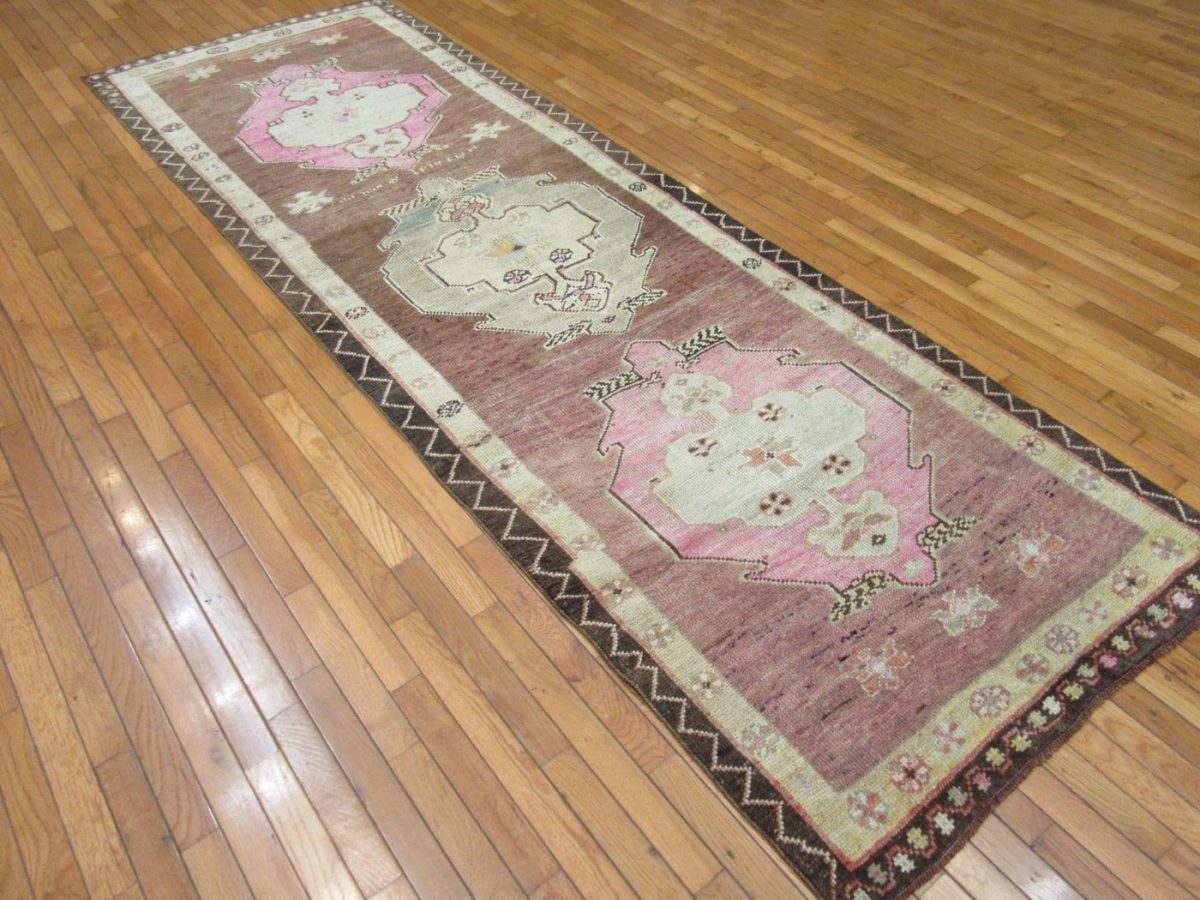 3′ x 11′ Turkey Brown Pink Runner Rug Traditional Wool