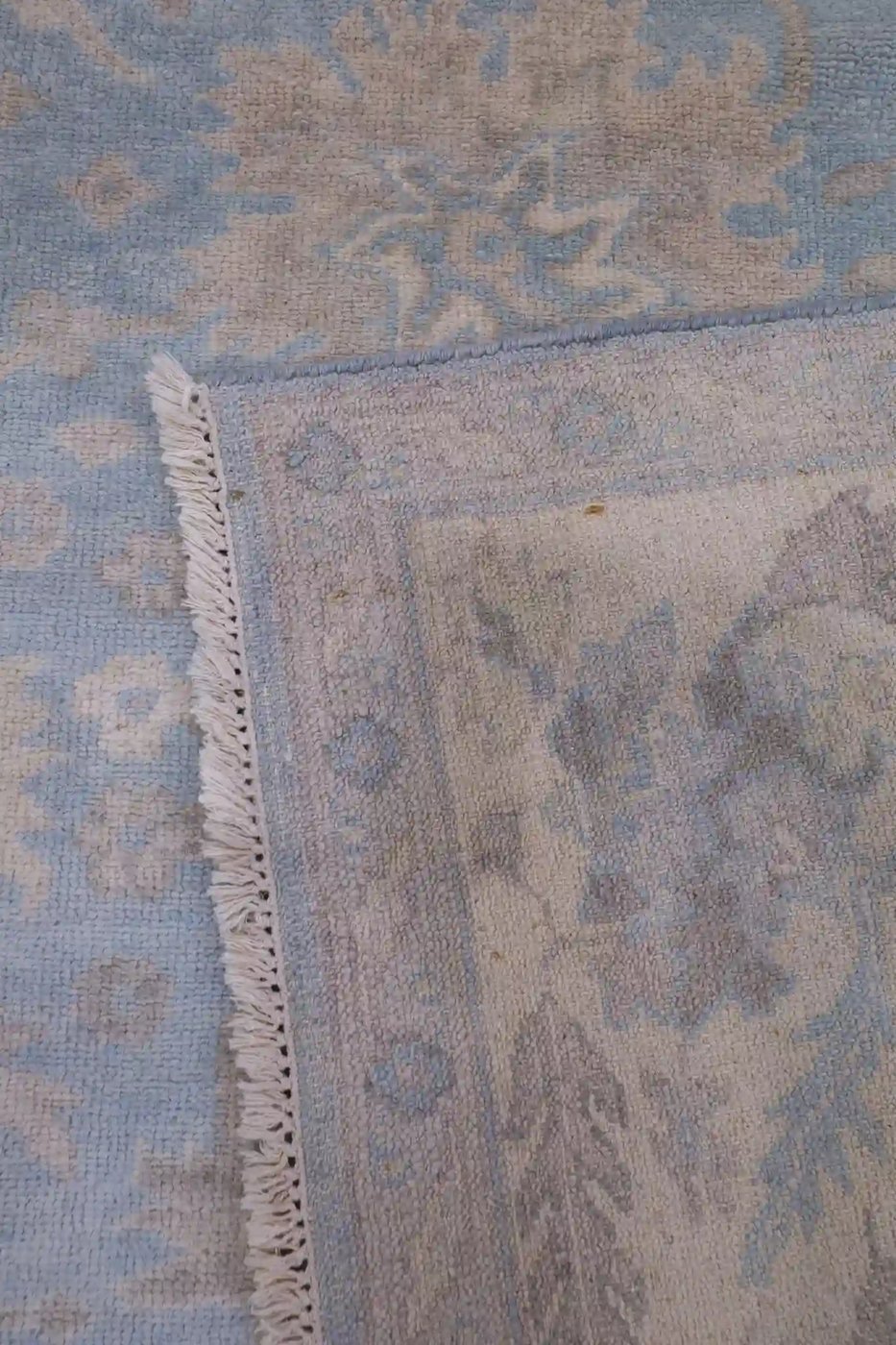 6′ x 9′ Blue Fine Hand-Knotted India Oushak Rug – Transitional Wool