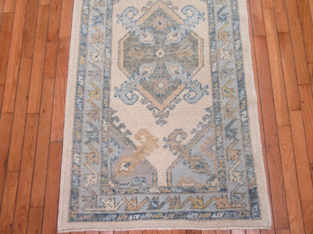 3′ x 13′ Turkey Ivory Oushak Runner Rug Transitional Hand Knotted Wool