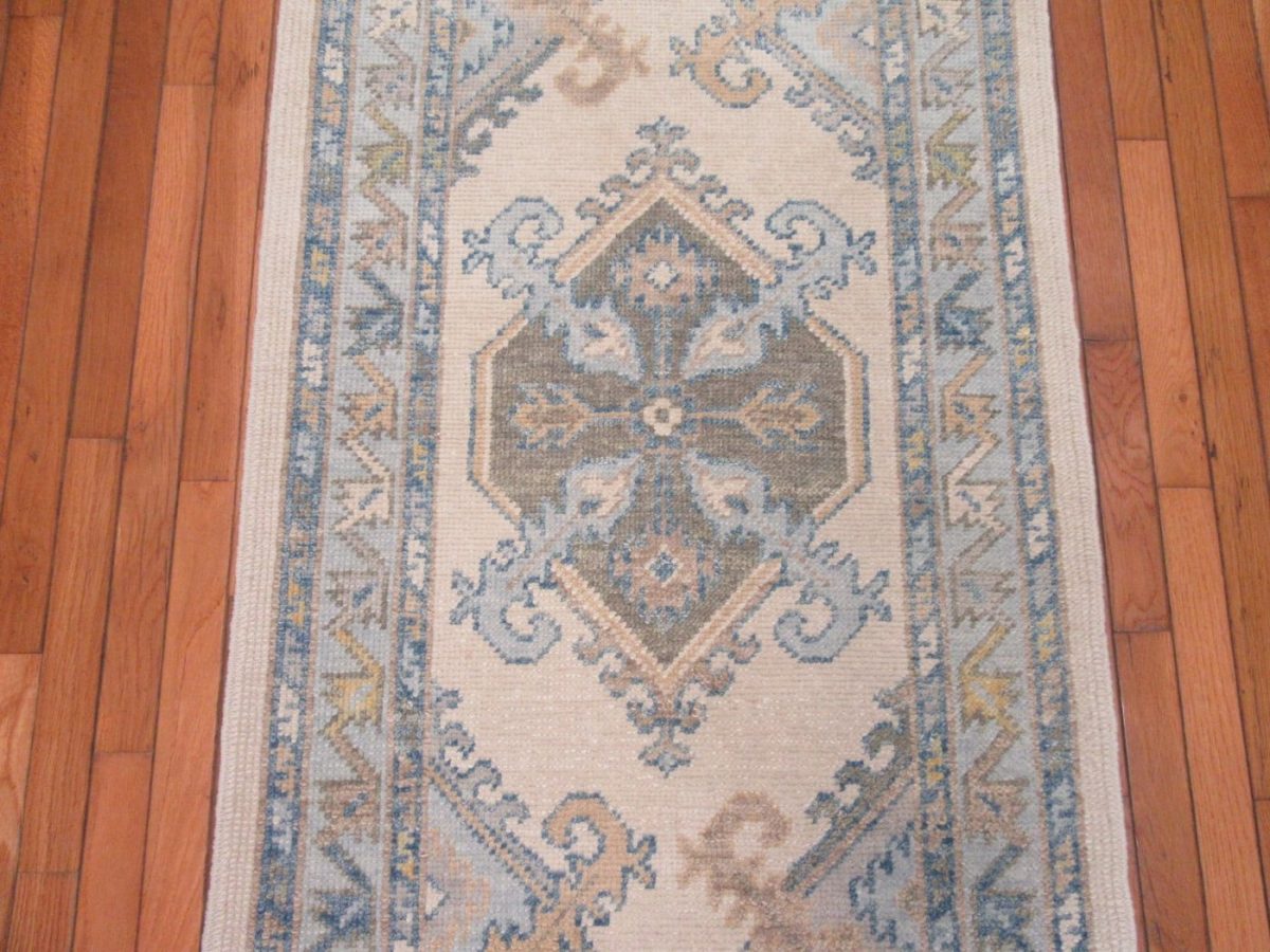 3′ x 13′ Turkey Ivory Oushak Runner Rug Transitional Hand Knotted Wool