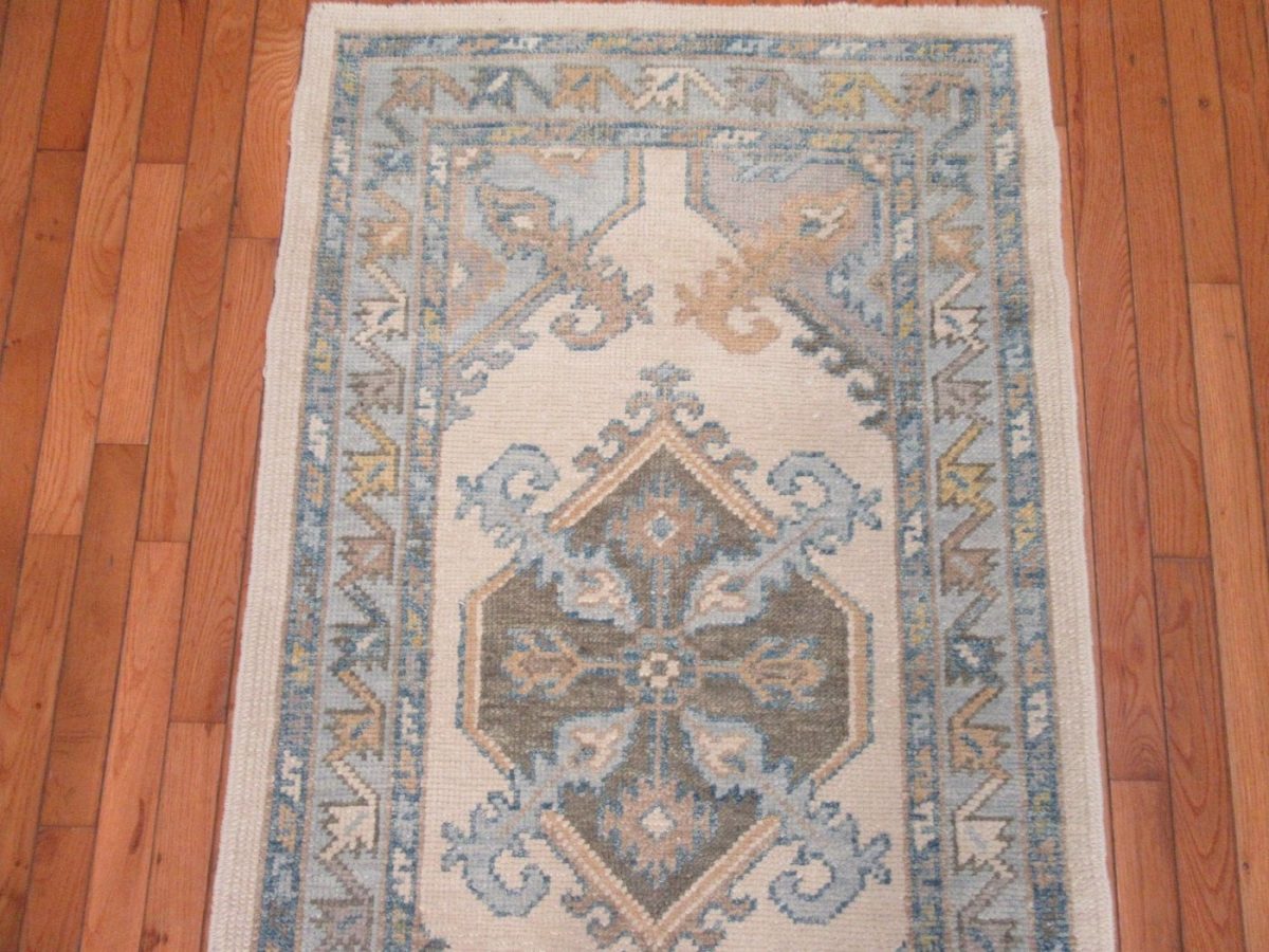 3′ x 13′ Turkey Ivory Oushak Runner Rug Transitional Hand Knotted Wool