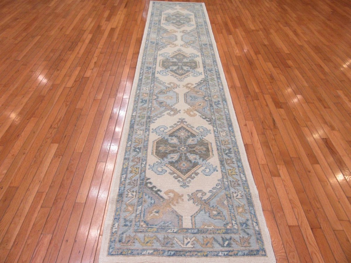 3′ x 13′ Turkey Ivory Oushak Runner Rug Transitional Hand Knotted Wool