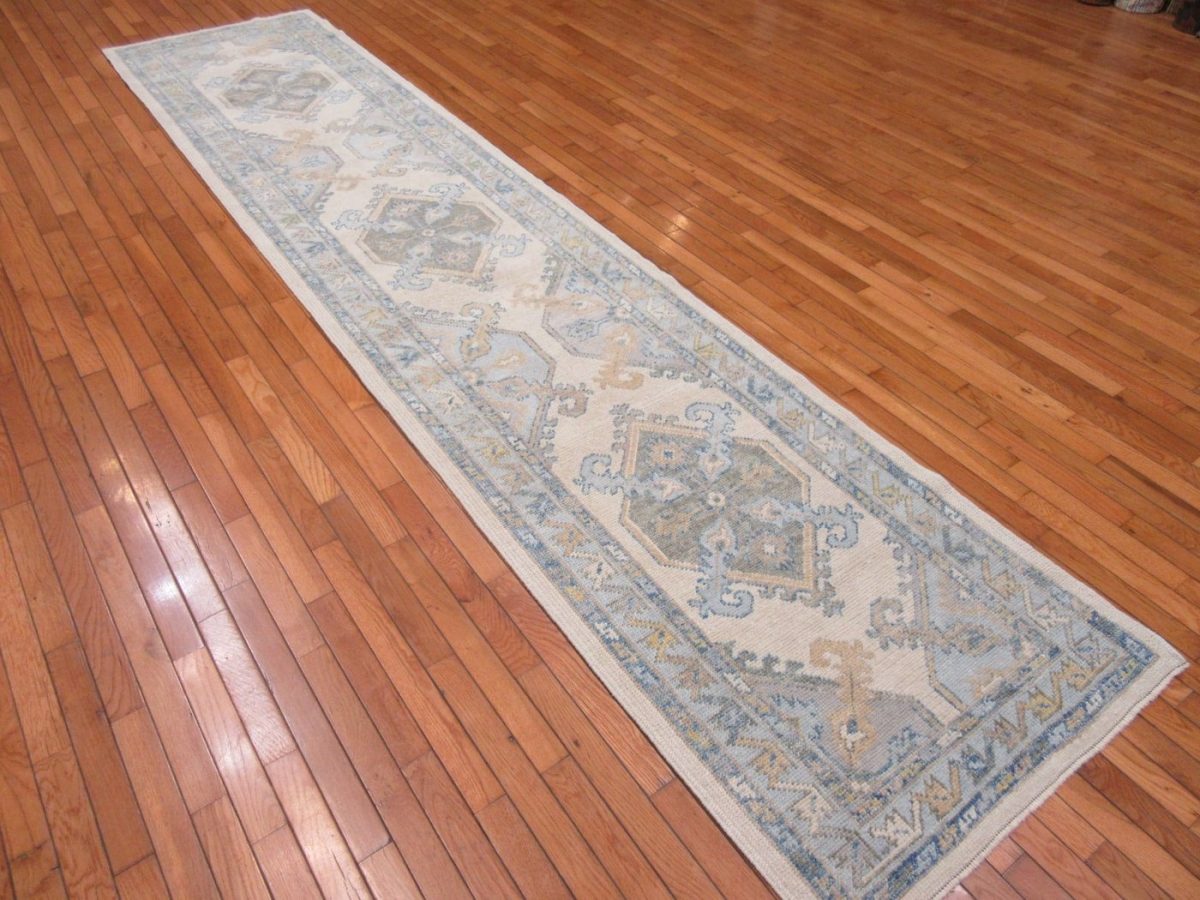3′ x 13′ Turkey Ivory Oushak Runner Rug Transitional Hand Knotted Wool