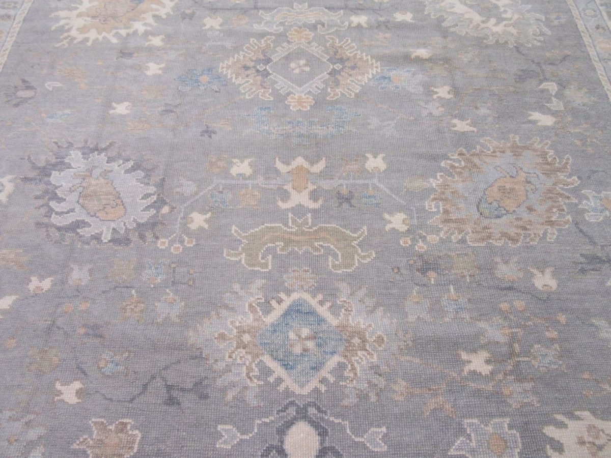 11′ x 15′ Soft Silver-Sage and Cream Hand-Knotted Fine Turkish Oushak Style Carpet – Premium Wool & Silk Blend