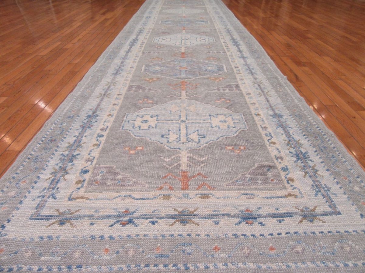4′ x 16′ Turkish Ivory Oushak Runner Rug Hand Knotted Wool