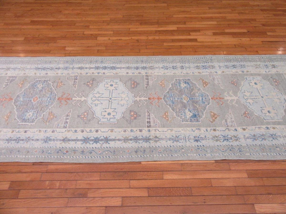 4′ x 16′ Turkish Ivory Oushak Runner Rug Hand Knotted Wool