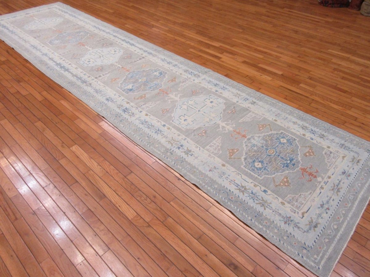 4′ x 16′ Turkish Ivory Oushak Runner Rug Hand Knotted Wool