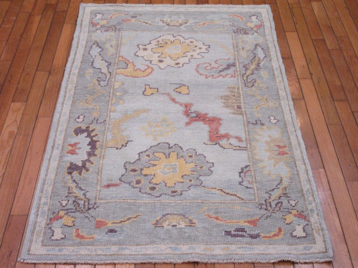 3′ x 5′ Light Blue Turkish Oushak Rug Hand Knotted Wool