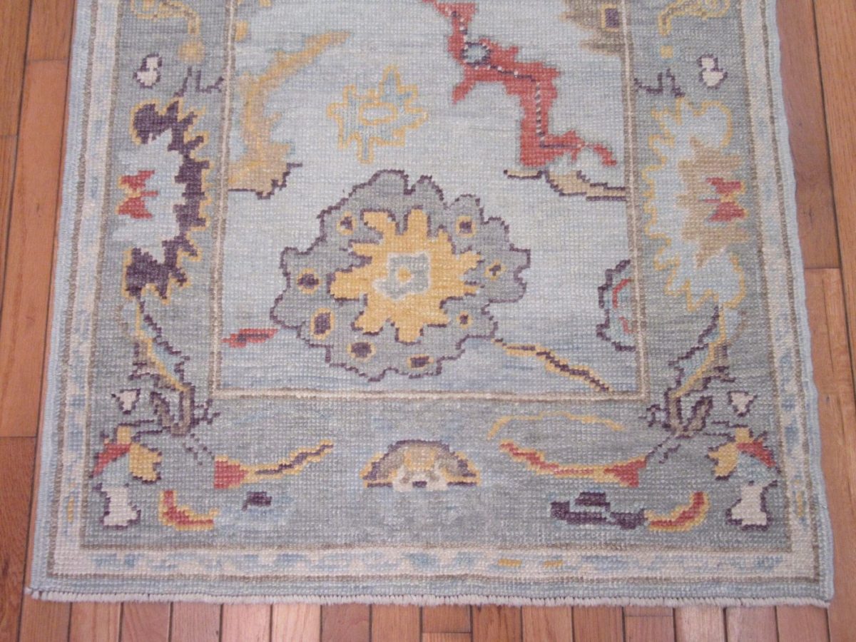 3′ x 5′ Light Blue Turkish Oushak Rug Hand Knotted Wool