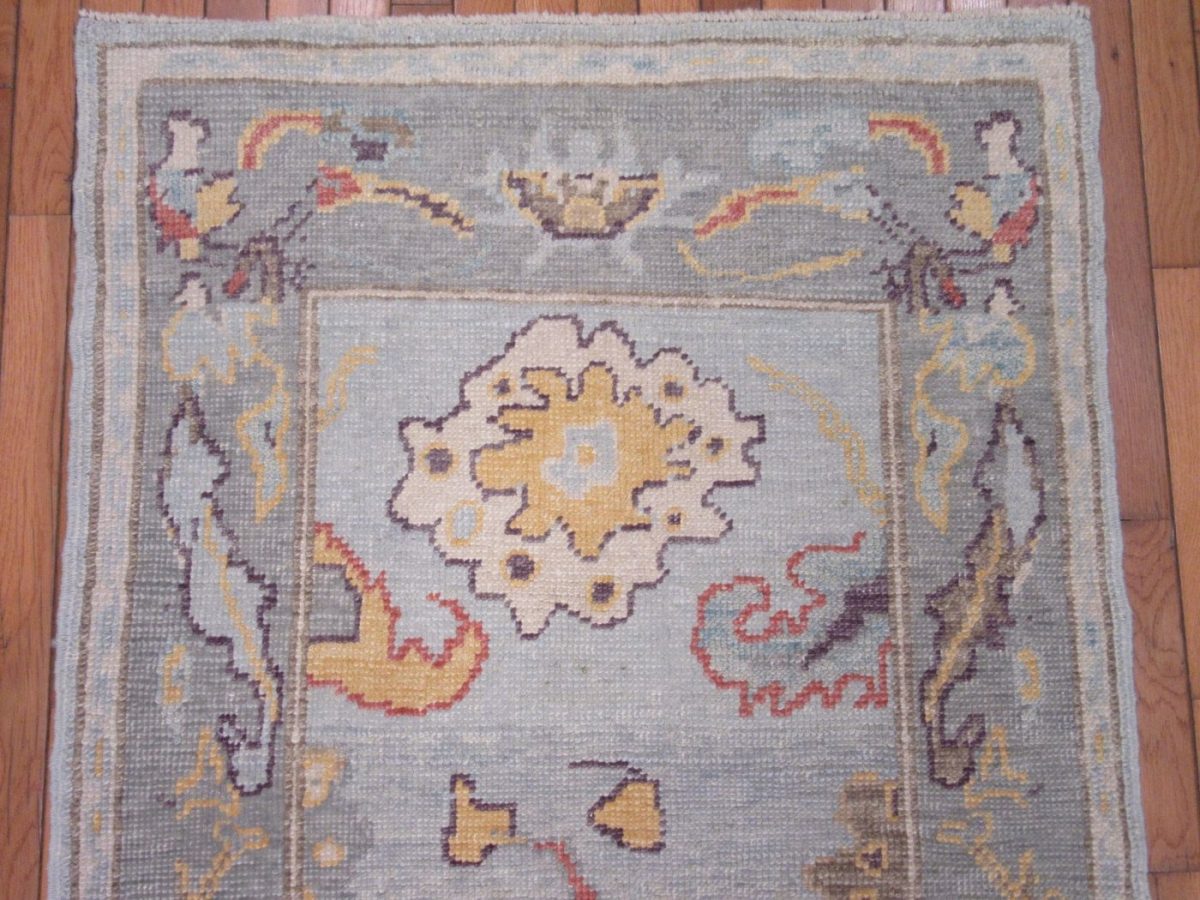 3′ x 5′ Light Blue Turkish Oushak Rug Hand Knotted Wool