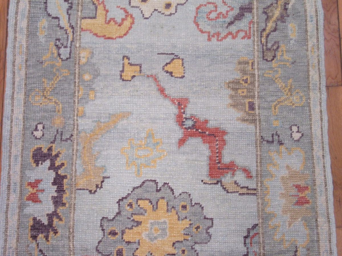 3′ x 5′ Light Blue Turkish Oushak Rug Hand Knotted Wool