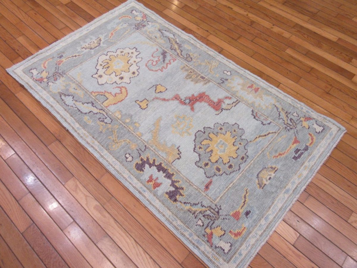 3′ x 5′ Light Blue Turkish Oushak Rug Hand Knotted Wool