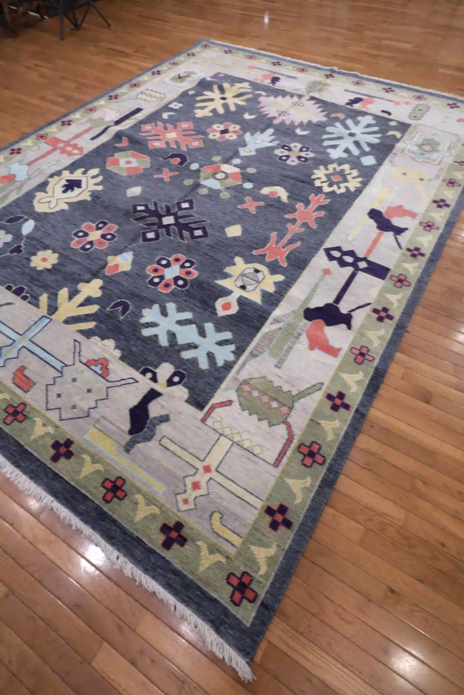 9′ x 12′ Charcoal Grey Hand-Knotted New Turkish Oushak Rug – Transitional Wool
