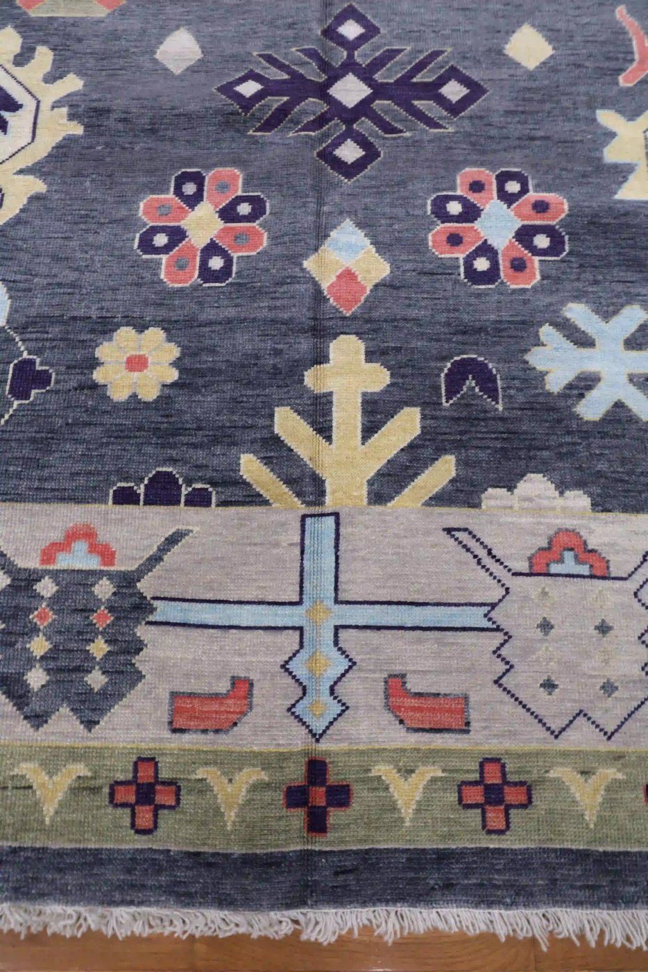 9′ x 12′ Charcoal Grey Hand-Knotted New Turkish Oushak Rug – Transitional Wool
