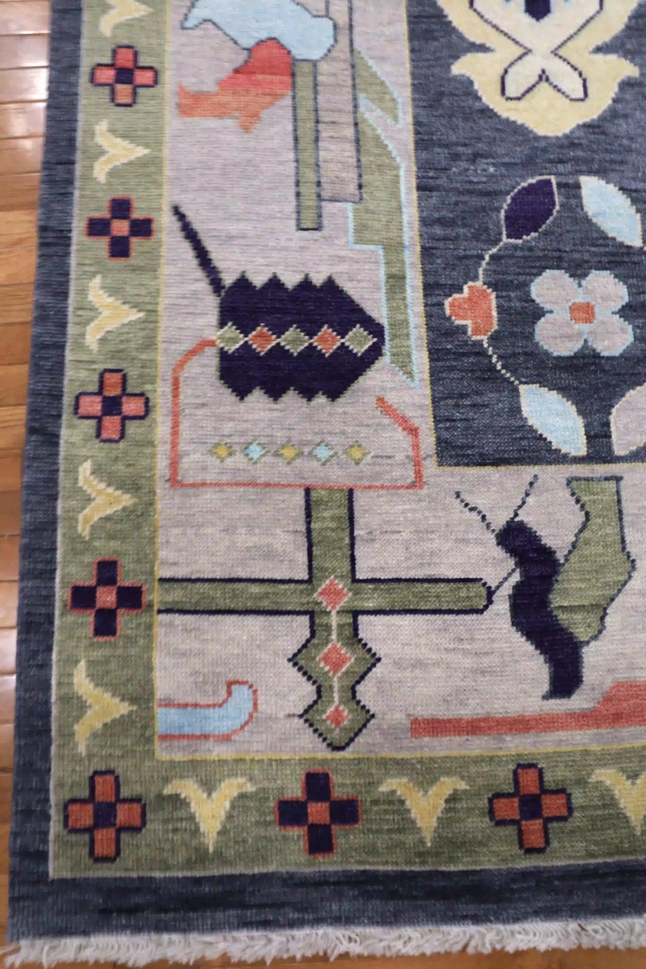 9′ x 12′ Charcoal Grey Hand-Knotted New Turkish Oushak Rug – Transitional Wool