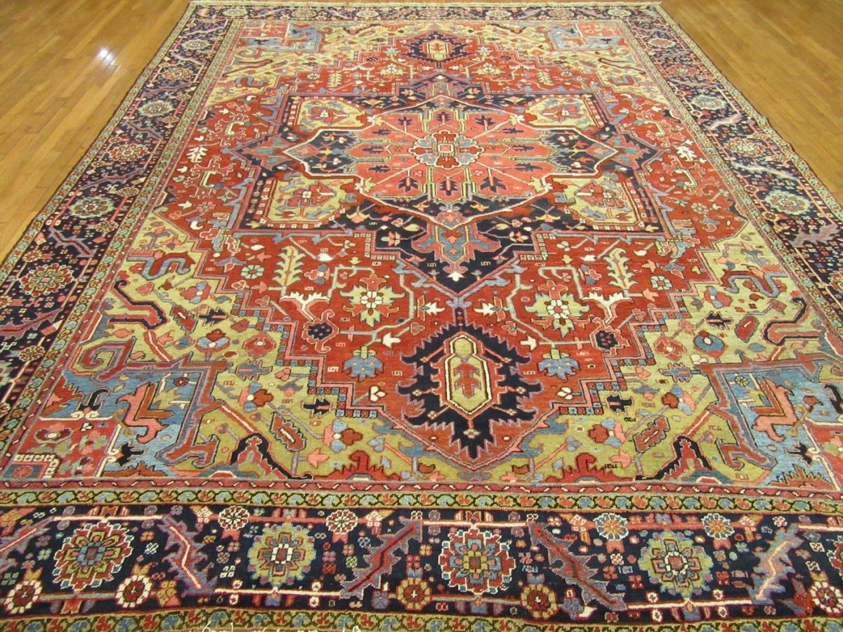 10′ x 13′ Persian Red Heriz Rug Traditional Hand-Knotted Wool