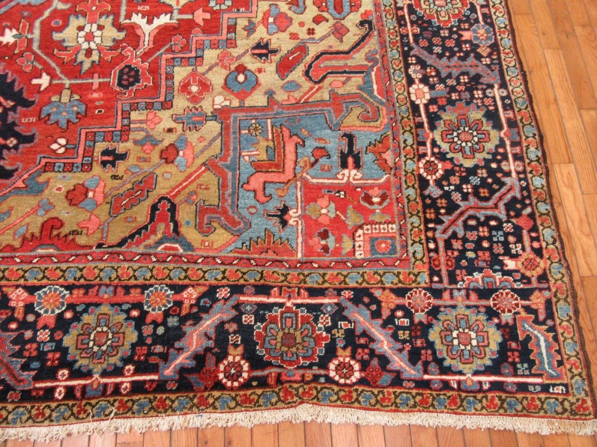 10′ x 13′ Persian Red Heriz Rug Traditional Hand-Knotted Wool