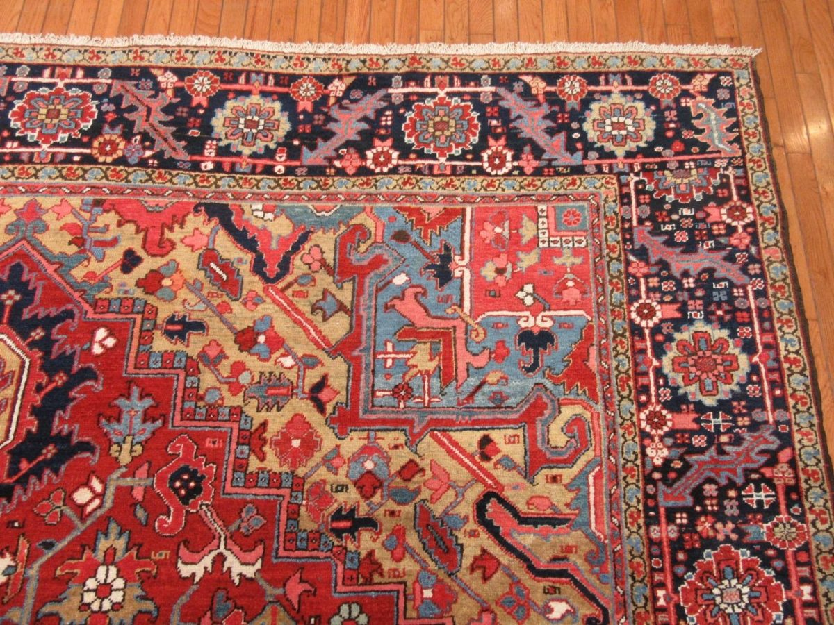 10′ x 13′ Persian Red Heriz Rug Traditional Hand-Knotted Wool