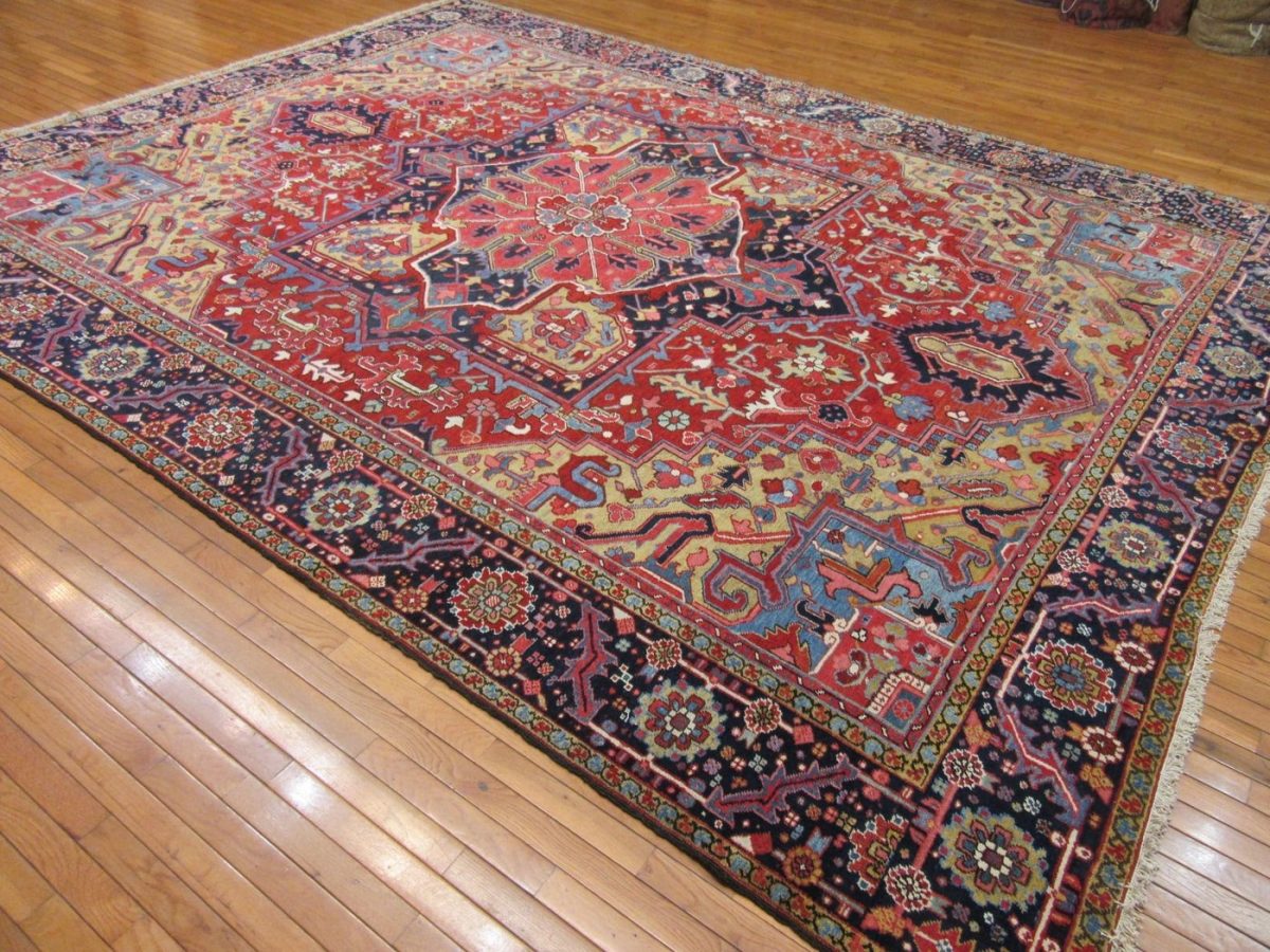 10′ x 13′ Persian Red Heriz Rug Traditional Hand-Knotted Wool