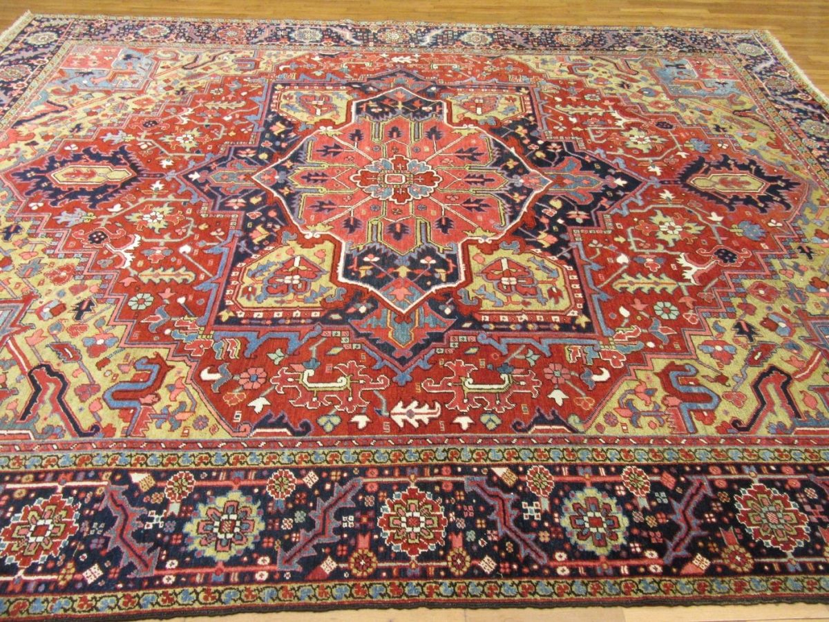 10′ x 13′ Persian Red Heriz Rug Traditional Hand-Knotted Wool