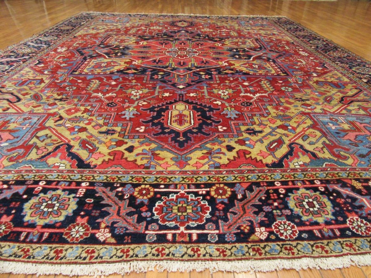 10′ x 13′ Persian Red Heriz Rug Traditional Hand-Knotted Wool