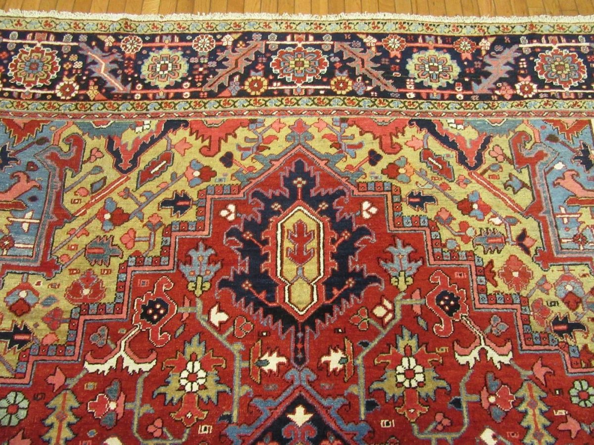 10′ x 13′ Persian Red Heriz Rug Traditional Hand-Knotted Wool